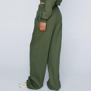 NASTY GAL Tab Detail Wide Leg Joggers in Olive Green